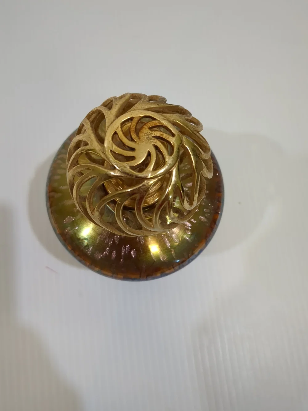 510 Gold-Tone Decorative Lamp with Iridescent Green-Blue Glass